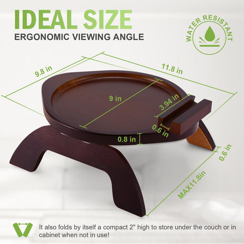 360 Couch Arm Tray Table,Bamboo Sofa Side Tables Clip-on Couch with Phone Holder,Foldable Sofa Armrest Tray