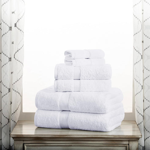 Set, 6PC, Superior Egyptian Cotton Solid Towel Monaco White