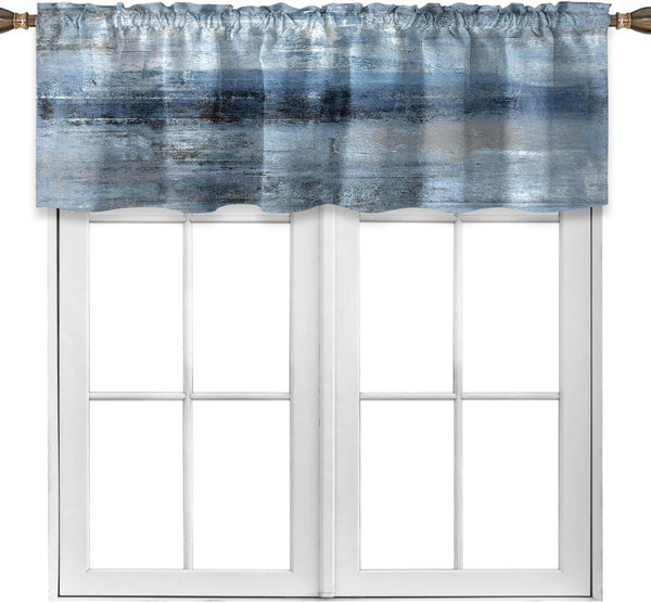 Blue Grey Kitchen Valances for Windows, Abstract Art Window Treatment Valances for Living Room and Bedroom
