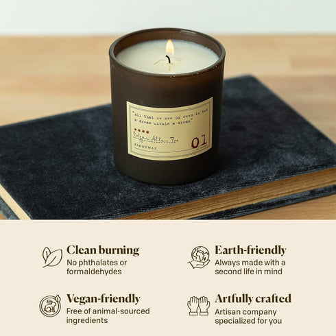 Paddywax Scented Candles Library Edgar Allan Poe Luxury Artisan Candle, 6.5-Ounce, Cardamom, Absinthe & Sandalwood