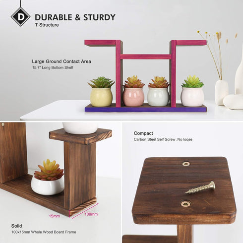 Wood Desktop Plant Stand Indoor - Windowsill Plant Shelf, Small Tabletop Holder for Succulent Herb Display Rack