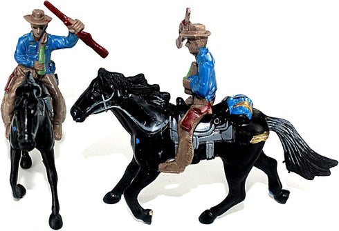 Set 4 FUNSHOWCASE Western Cowboys Gunslingers with Horses Miniatures for Fairy Garden, Cake Topper, Toy, Aquarium