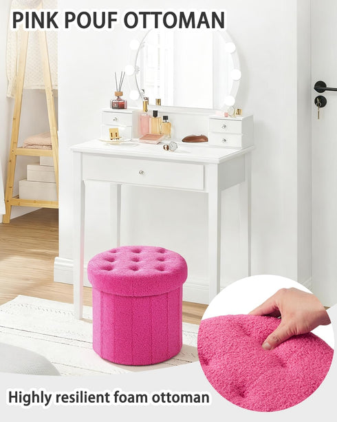 Round Storage Ottoman Foot Stool and Poufs Ottoman, Teddy Velvet Ottoman Foot Rest, Foot Rest for Living Room Bedroom