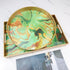 13" Round Green Marbling Decorative Tray with Handles, Morden Plastic Serving Tray for Coffee Table Bathroom, Ottoman