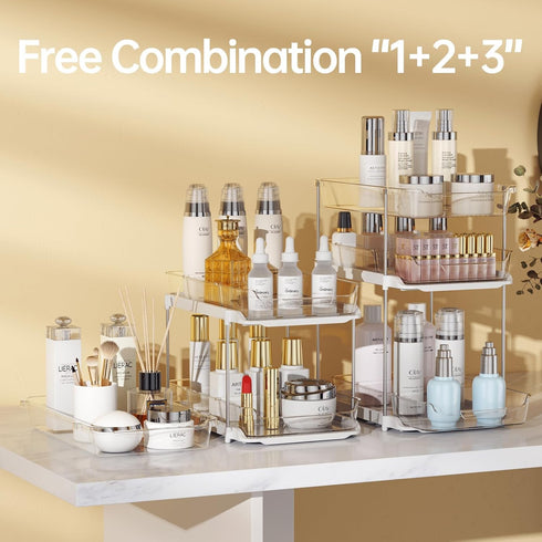 Delamu 2 Sets of 3-Tier Bathroom Under Sink Organizers, Stackable Pantry Storage, Clear Kitchen Cabinet Organizer