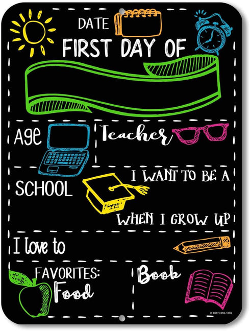 Chalkboard Style First Day of School Photo Prop Sign, 9 inch by 12 inch, Reusable, Customizable with Liquid Chalk