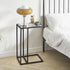 UHGD001B YMYNY C-Shaped End Table, Tempered Glass Sofa Side Table, TV Tray CouchTable That Slide Under for Small Space