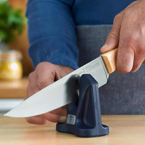 Opinel Manual Sharpener, Portable Compact Knife Maintenance Tool, Self Adjusting Angle, Blue