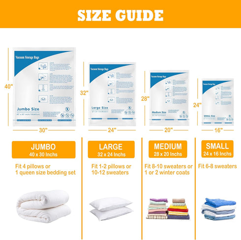 Vacuum Storage Bags 8 Combo (3 Jumbo/3 Large/2 Medium), Airtight Compression Bags for Clothes, Bedding, Pillows,