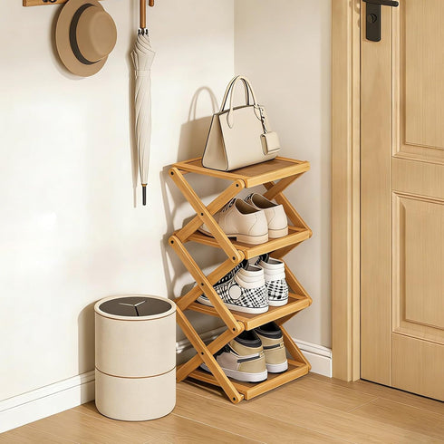 YYW Shoe Rack, Foldable Bamboo Shoes Shelf, Freestanding Shoe Storage Organiser for