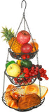 3 Tier Hanging Basket with Sturdy Metal Chain Hooks, Heavy Duty Wire Organizer for Kitchen Storage