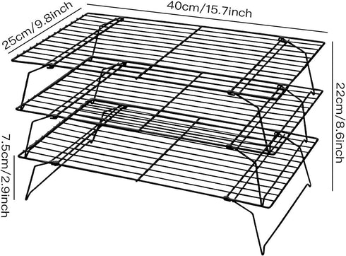 Cooling Rack - 3-Tier Stainless Steel Stackable Baking Racks for Roasting, Grilling, Collapsible & Heavy Duty