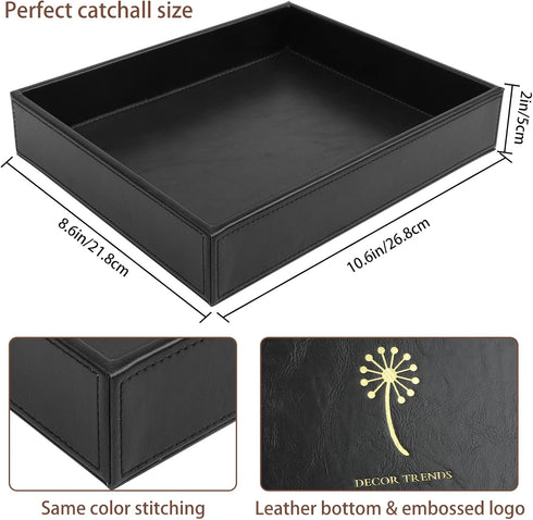 Decor Trends Leather Valet Organizer for Men Black Catchall for Wallet, Keys, EDC, Jewelry, and Perfume Nightstand