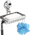 Suction Cup Soap Holder Shower, 304 Stainless Steel Soap Dish with 4 Hooks, Silver