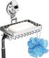 Suction Cup Soap Holder Shower, 304 Stainless Steel Soap Dish with 4 Hooks, Silver