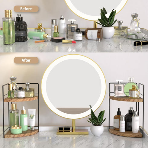 BSTSLL 2 Pack Counter 2 Counter Bathroom Organizer, Tier Corner Bathroom Organizer Wooden Vanity Organizers