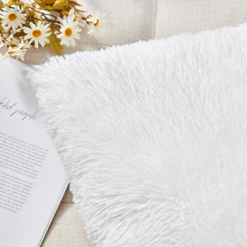 NordECO HOME Luxury Soft Faux Fur Fleece Cushion Cover - 12" x 20" Inch, White, 2 Pack (No Pillow Insert)