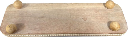 dwellington Oval Wooden Decorative Tray, Farmhouse Style, Beaded Serving Tray for Living Room, Coffee Table (White