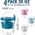 4 Pack 20 oz Hakan Overnight Oats Containers with Lids & Spoons - Reusable Yogurt Parfait Cups with Topping Dome