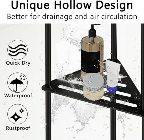 4 Standing Corner Shower Caddy, Tier Stainless Steel Organizer Stand, Rustproof Shelves for Inside Shower, Black