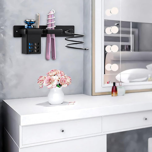 Hair Dryer Holder Wall Mounted, Storage Basket for Flat Iron, Curling Wand, Hair Straightener in Bathroom