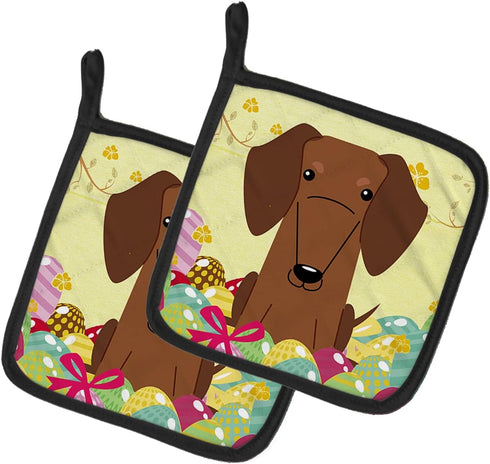 Caroline's Treasures BB6130PTHD Easter Eggs Dachshund Red Brown Pot Holders Set, Heat Resistant Kitchen Hot Pads, 7 1/2