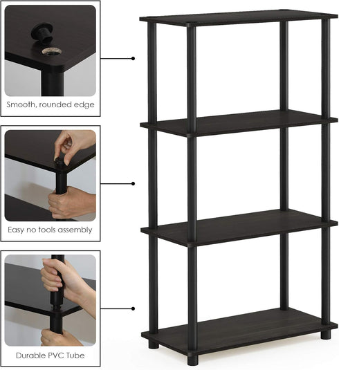 Furinno Turn-N-Tube 4-Tier Multipurpose Shelf Display Rack, Espresso/Black (Model 99557EX/BK)