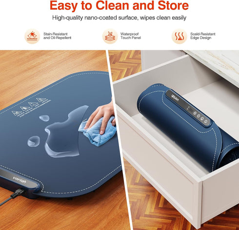99H 8 Settings, Warming Mat for Food, Voriah Electric Warming Tray with Timer & Temperature Foldable Food Warmer