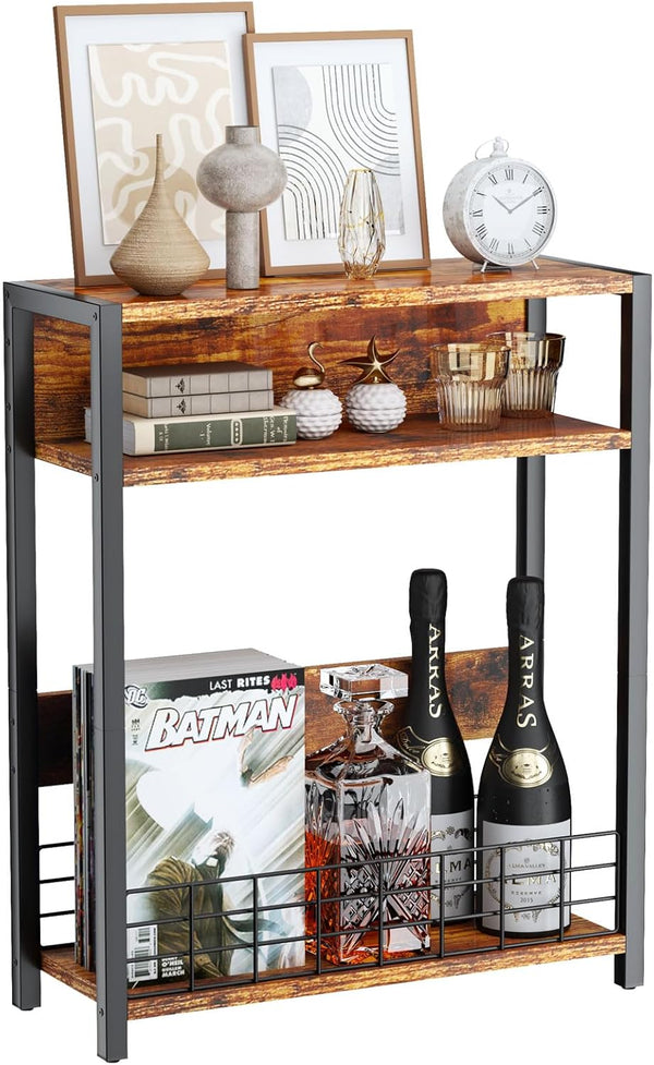 IBUYKE Narrow Side Table with Storage Shelf, 3 Tier End Table,Modern Sofa