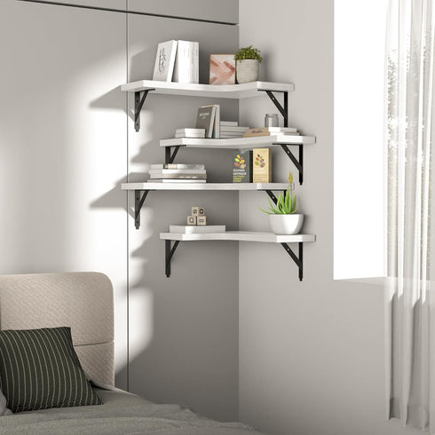 ROMGUAR CRAFT Set 4, Corner Floating Shelves Wall Mounted of Rustic Wood Storage Display Wall Shelves for Home Decor