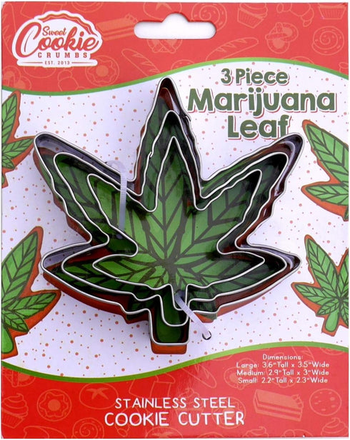 Hemp Marijuana Leaf Cookie Cutter Set, Sharp Stainless Steel Utensils, 3-Piece Bakery Supplies by Sweet Cookie Crumbs