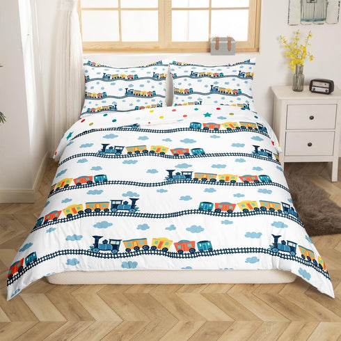 Erosebridal Kids Train Duvet Cover Twin for Boys Girls Cartoon Car Bedding