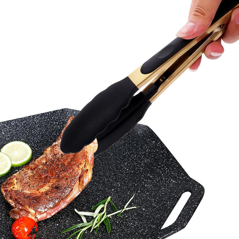 Set of 2 Stainless Steel Classic Kitchen Tongs 9" and 12" with BPA Free Silicone Tips, Dishwasher Safe