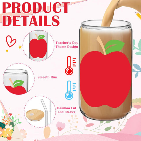 RimCereal 6 2026 16 oz Pcs Teacher Appreciation Gifts Bulk Teacher Glass Cups with Lid and Straw Composition Notebook