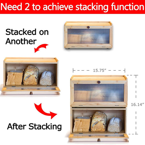 Counter-Large ETMI Bamboo Bread Box for Kitchen Capacity Bread Storage Container Farmhouse Bread Box with Window Bread