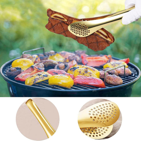4 PCS Stainless Steel Serving Tongs, 9 Inch Buffet Utensils for Salad, Appetizer, Dessert, Gold