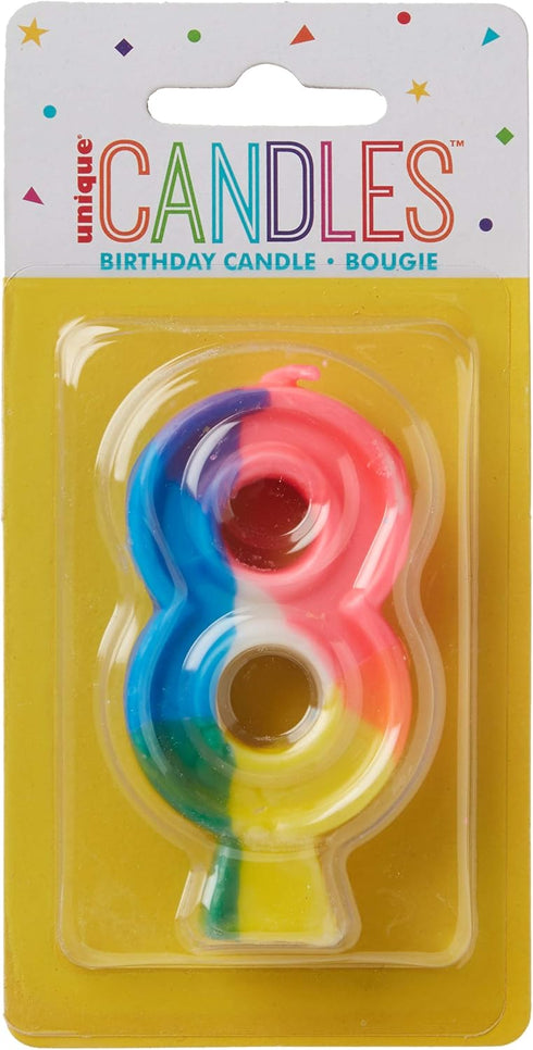 Vibrant Number "8" Rainbow Birthday Candle, 2.75" for Eighth Birthday Celebrations