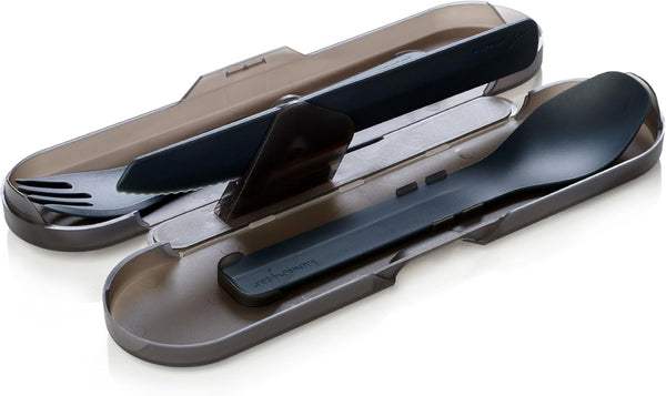 humangear GoBites Trio - Portable & Convertible Dining Ware, Travel & Camping Utensils, Gray