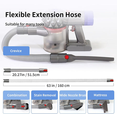 Home Cleaning Kit for Dyson V15 V11 V10 V7 V8, Flexible Hose, Mattress Tool, Stiff Brush, Soft Bristle Attachment