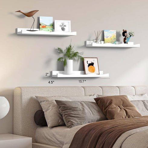 15.7 Inches, Set 3, AZSKY Floating Bookshelf for Kids, Cloud Picture Ledge Shelf - White, Nursery Book Shelves
