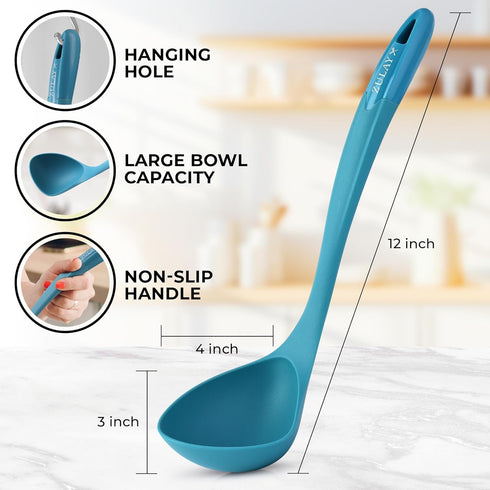 Zulay Kitchen Soup Ladle - Ergonomic, Heat-Resistant for Serving Soup, Chili, Gravy & More - Sky Blue