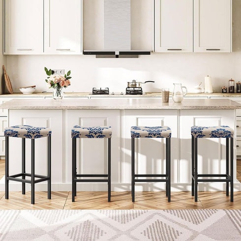 Lussenwert Set 4, 4 Stool Covers Rectangular of Stretch Printed Vanity Stool Covers Washable Saddle Bar Stool Slipcover