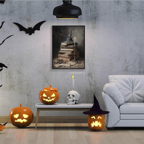 Vintage Dark Academia Halloween Canvas Wall Art Poster - Gothic Victorian Witchy Creepy Haunted House Art, 12x16in