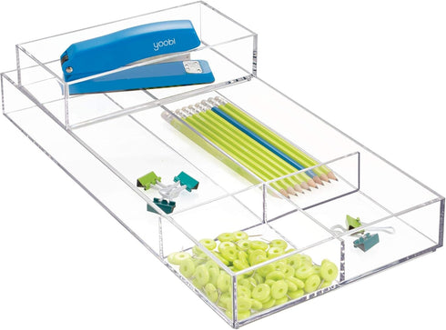 iDesign Clarity Plastic Drawer Organizer for Vanity, Bathroom, Kitchen Storage, 8" x 4" x 2", Clear