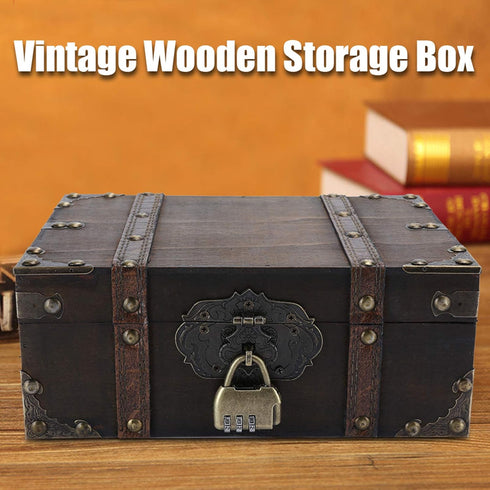 WESE Vintage Wooden Treasure Chest, Handcrafted Jewelry Storage Box with Lock, Large Capacity for Kids' Birthday Party