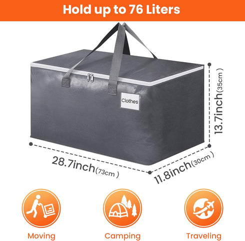 BlissTotes Large Moving Boxes with Zippers & Handles Moving Supplies with lids, Heavy Duty Totes for Storage Bags for Space Saving, Fold Flat, Moving and Storing 76L, 2 Pack by BlissTotes