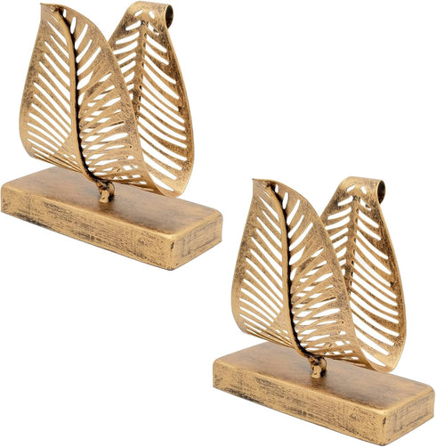 Set of 2 Freestanding Modern Napkin Holder, Tabletop Tissue Dispenser with Leaf Design - Bronze