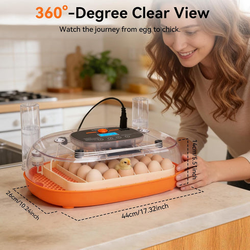 24 360Viewing Incubators for Hatching Eggs, Egg Incubator, Automatic Egg Turner with Humidity Control & Digital