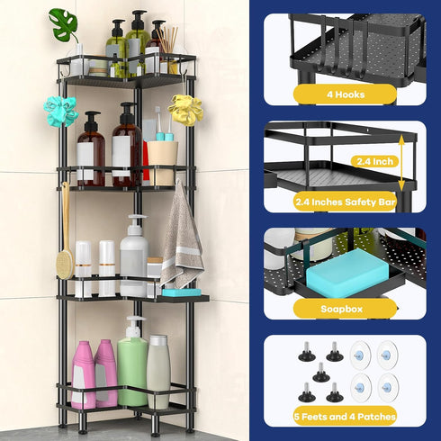 4 4 Verdenu Corner Shower Caddy, Tier Standing Shower Caddy for Shampoo Storage with Soap Holder, Stainless Steel