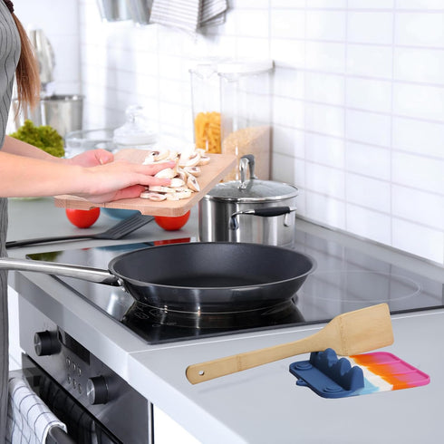 Silicone Spoon Rest, Kitchen Utensil Holder with Drip Pad, 3-Groove Upgraded Utensil Rest for Stove Top, Macaron Color